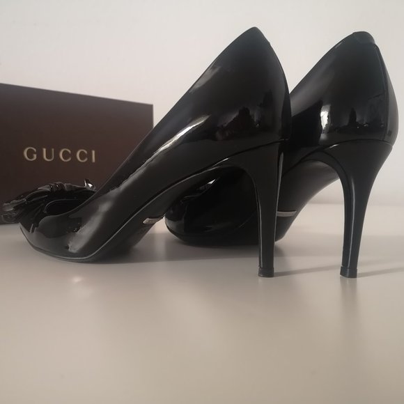 Gucci Leather Vernice Crystal Black Heels - Picture 3 of 6
